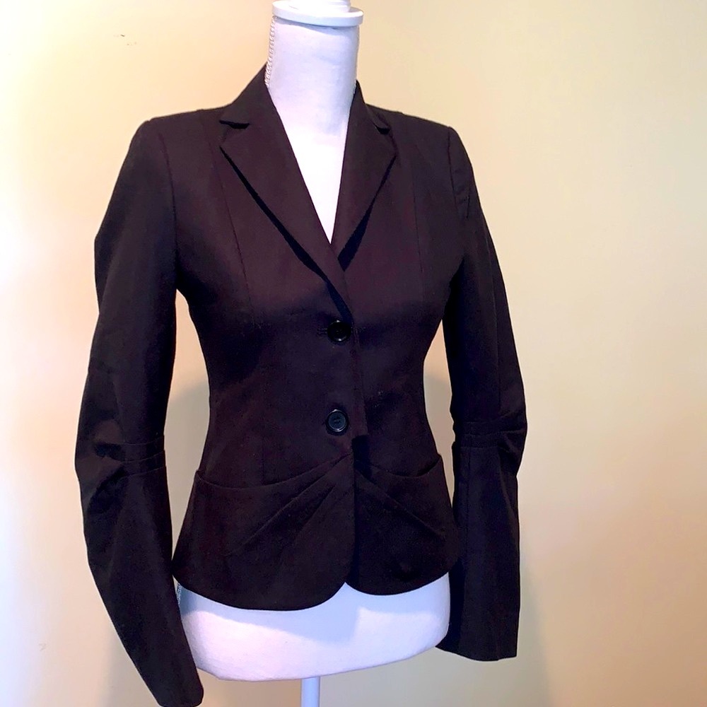Black Wool Tailored Blazer Detailed Sleeves Office Siren Career Academia Unique